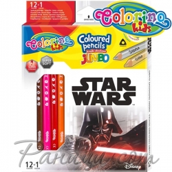 Colorino Kids Цветни моливи Jumbo 12 цвята + острилка Star Wars 89472