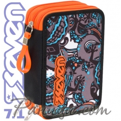 Seven 7.1 Ученически пълен несесер с 3 ципа Salamander Orange 36654 Seven 7.1 Ученически пълен несесер с 3 ципа Salamander Orange 36654