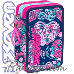 Seven 7.1 Ученически пълен несесер с 3 ципа Romance Pink 36660 Seven 7.1 Ученически пълен несесер с 3 ципа Romance Pink 36660