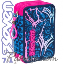 Seven 7.1 Ученически пълен несесер с 3 ципа Butterfly Blue 36677