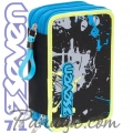Seven 7.1 Ученически пълен несесер с 3 ципа Spray Black 36684 Seven 7.1 Ученически пълен несесер с 3 ципа Spray Black 36684