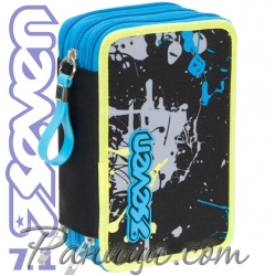 Seven 7.1 Ученически пълен несесер с 3 ципа Spray Black 36684 Seven 7.1 Ученически пълен несесер с 3 ципа Spray Black 36684