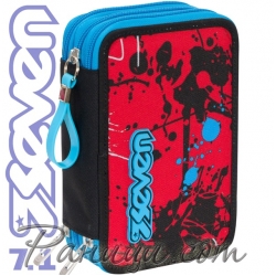 Seven 7.1 Ученически пълен несесер с 3 ципа Spray Red 36684 Seven 7.1 Ученически пълен несесер с 3 ципа Spray Red 36684